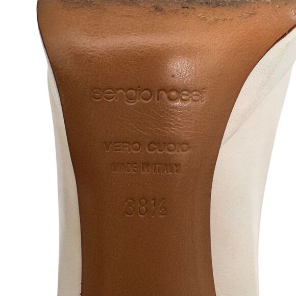 Sergio Rossi Ivory & Olive Green Strappy Peep-Toe Heels - Size 38.5 Euro 8.5 US - Picture 10 of 11